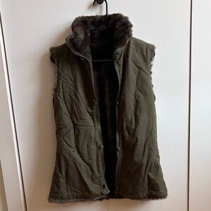 Tommy Hilfiger Olive Green Faux Fur-Lined Vest